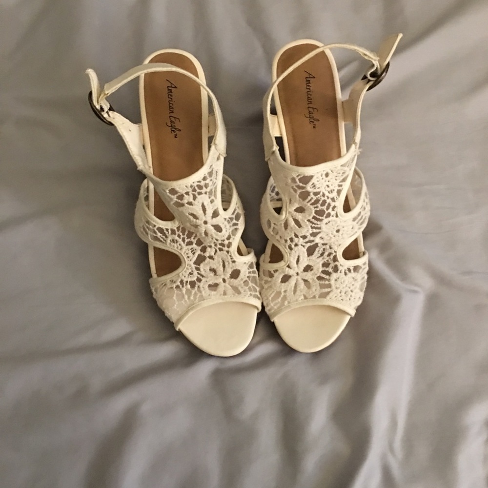 Off white lace wedges